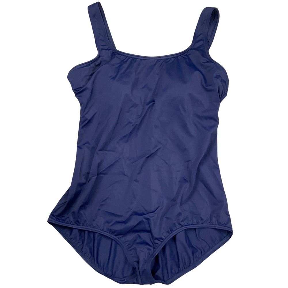 Lands'‎ End 1 Pc Swimsuit Women 16 Navy Blue Swim Training Minimalist  Modest